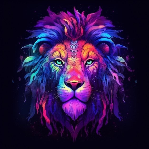 Premium AI Image A Drawing Of A Lion With A Colorful Mane