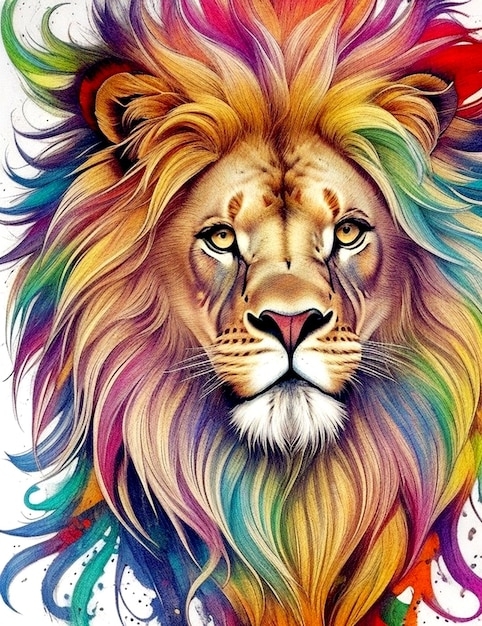 Premium AI Image COLORFUL LION HEAD PAINTING