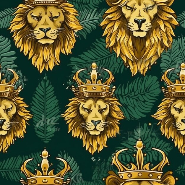Premium Photo A Close Up Of A Pattern Of Lions Wearing Crowns 