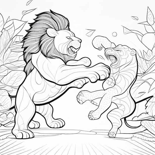 lion and tiger fighting coloring pages