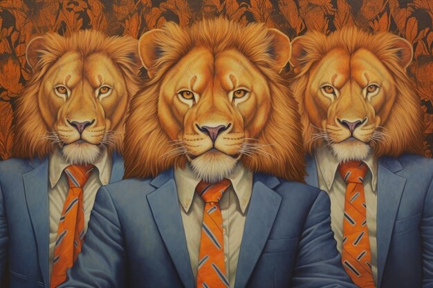 Premium Photo Illustration Of Three Lions Wearing Suits And Ties