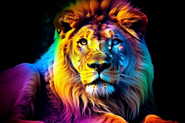 Premium Photo Neon Light Lion King Of Colors