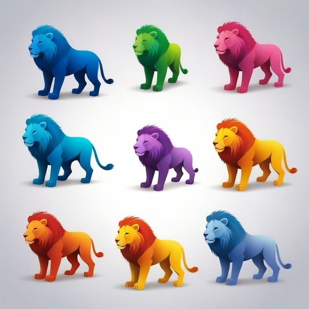 Premium Vector A Series Of Four Different Colored Lions With 