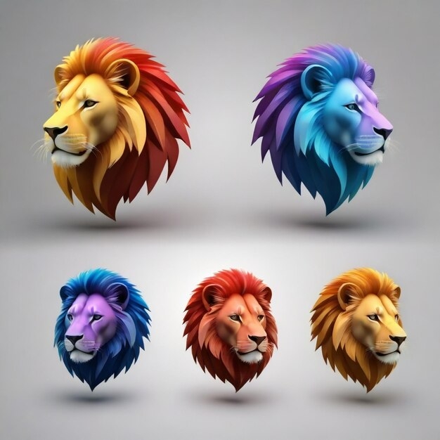 Premium Vector A Series Of Three Different Colored Lions With