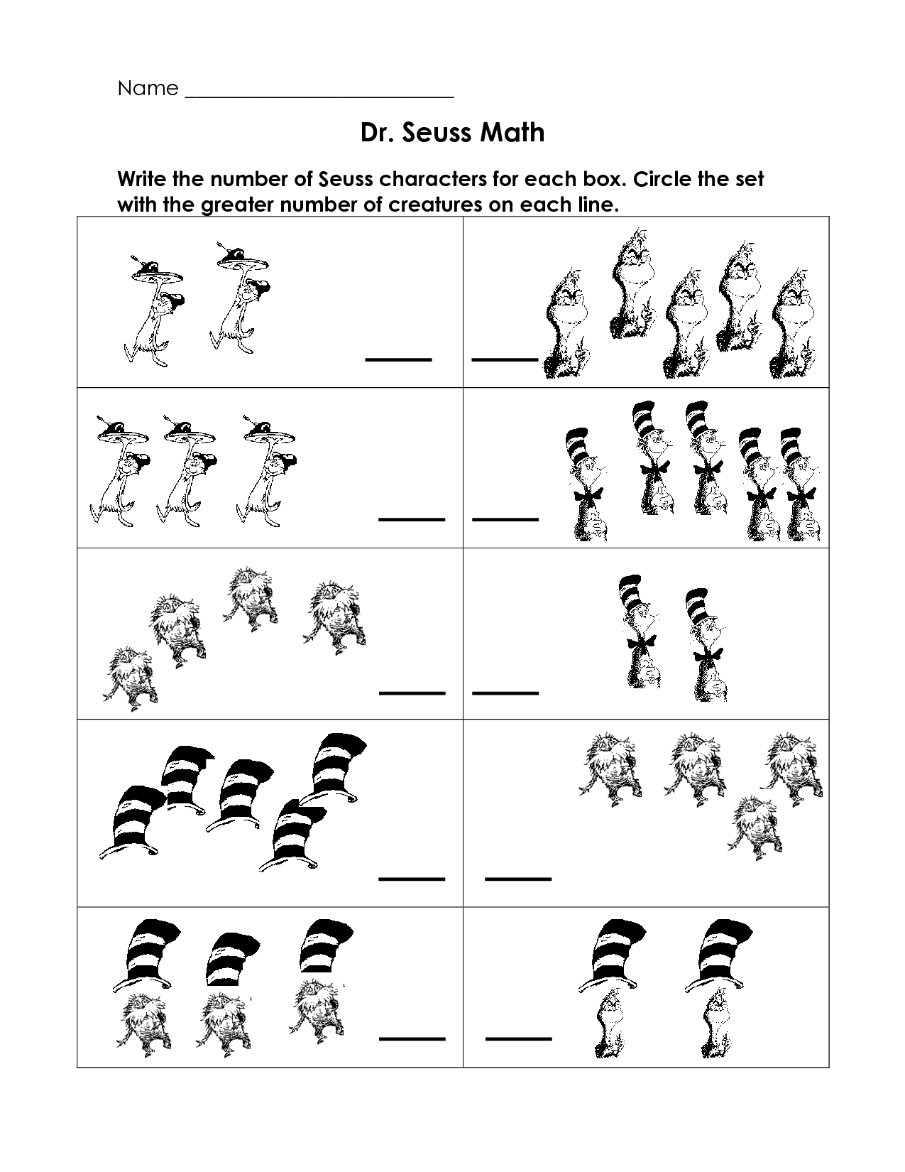 Preschool Printables Cute Fish Number Printable Seuss Sea Free 