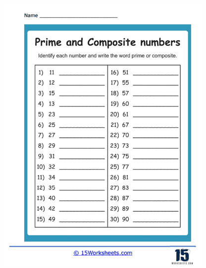 prime numbers worksheets