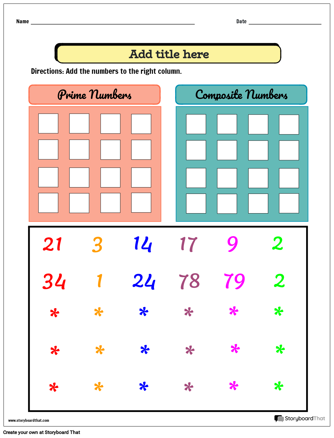 worksheet prime numbers