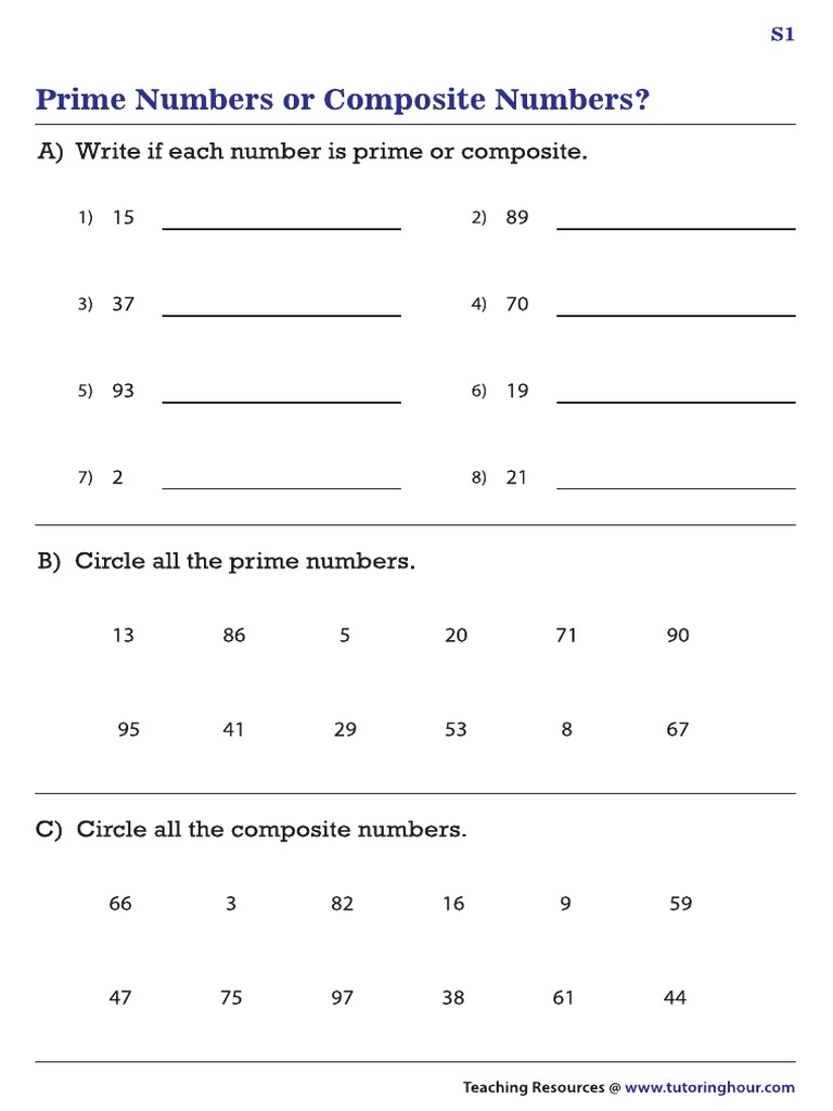 prime numbers and composite numbers worksheet