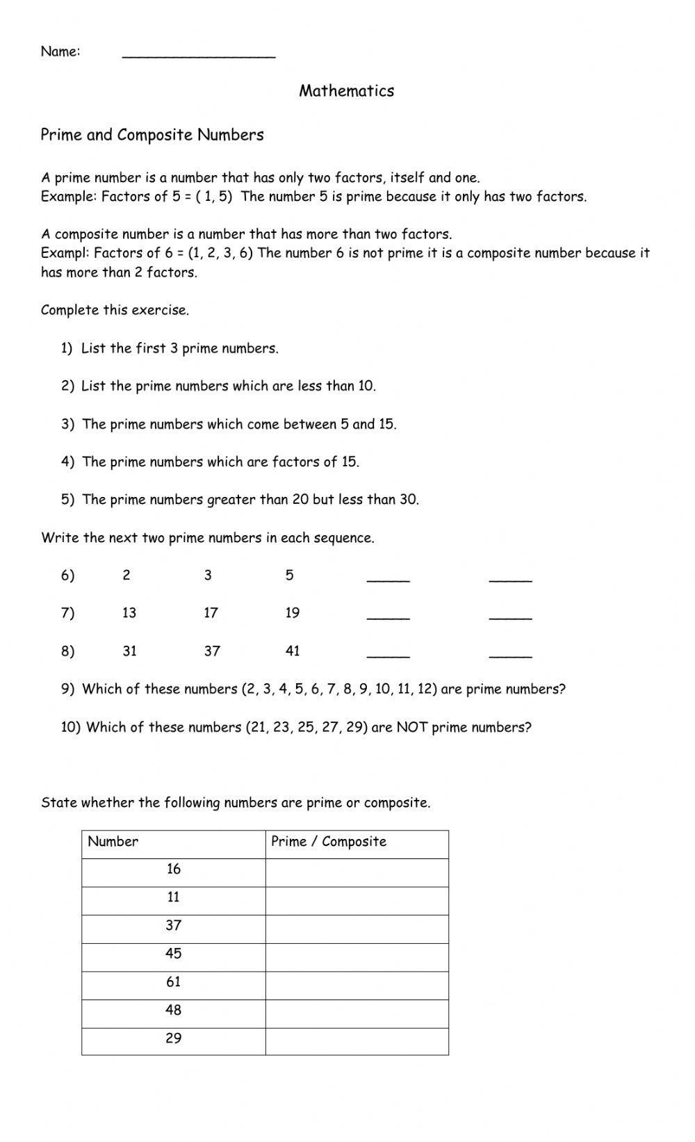Prime And Composite Numbers Worksheets REVISION PDF PDF 