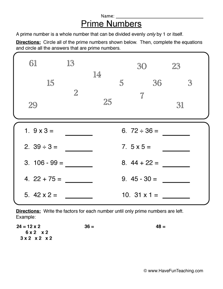 Prime Numbers Worksheet By Teach Simple