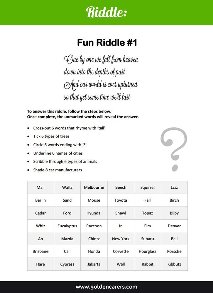 Printable Activities Elderly With Dementia