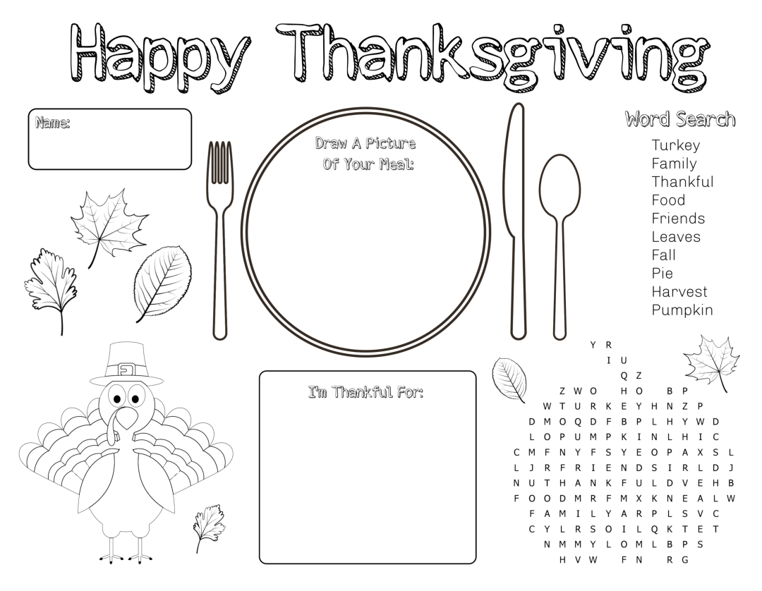 Printable Activity Placemats Printable Word Searches