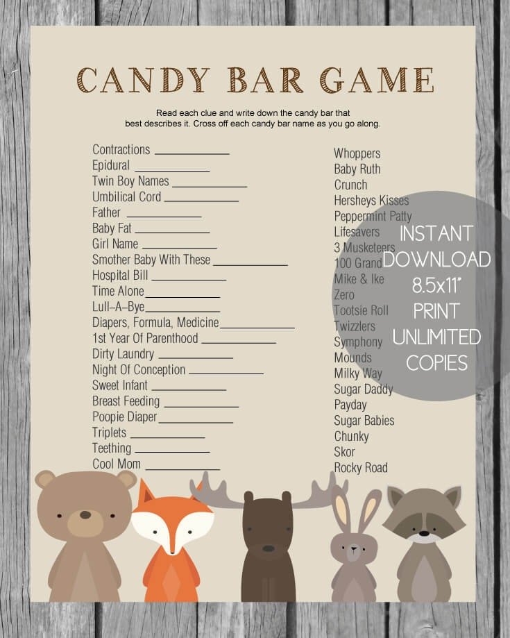 Printable Baby Shower Candy Bar Game CutestBabyShowers