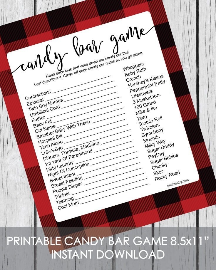 Printable Baby Shower Candy Bar Game Holiday Red Black Buffalo