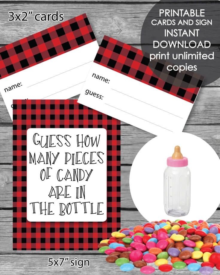 Printable Baby Shower Candy Guessing Game Holiday Red Black 