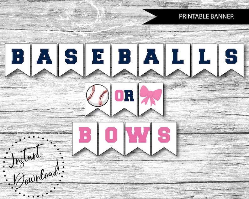 PRINTABLE Baseballs Or Bows Gender Reveal Bannergender Reveal Etsy
