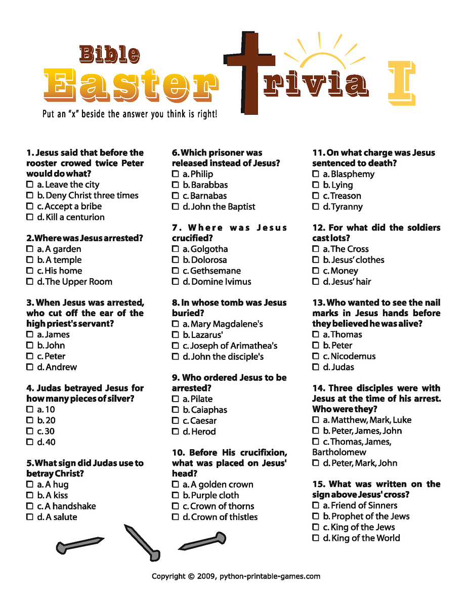 Printable Bible Trivia Questions For Youth