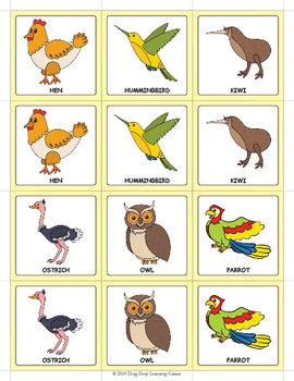 Printable Bird Memory Matching Card Game By Drag Drop Learning TpT