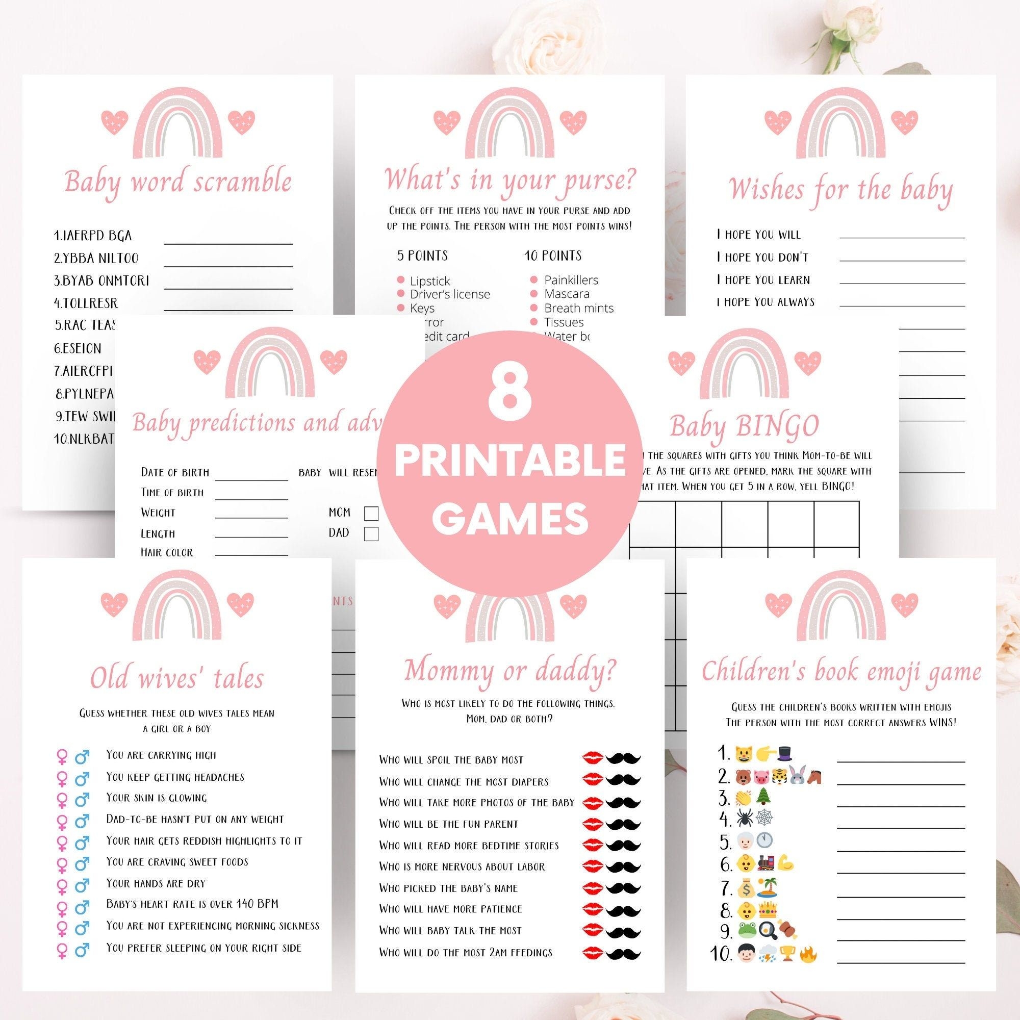 Printable Boho Baby Shower Game Bundle Rainbow Baby Shower Games For A 