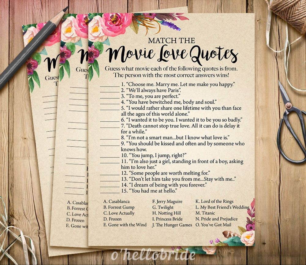 Printable Bridal Shower Games Printable Movie Love Quote Etsy Wedding 