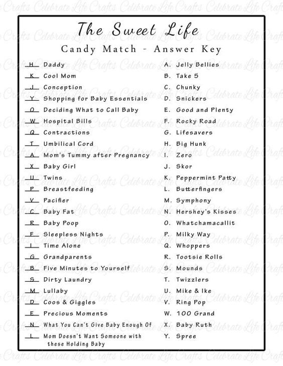 free printable candy bar match up game