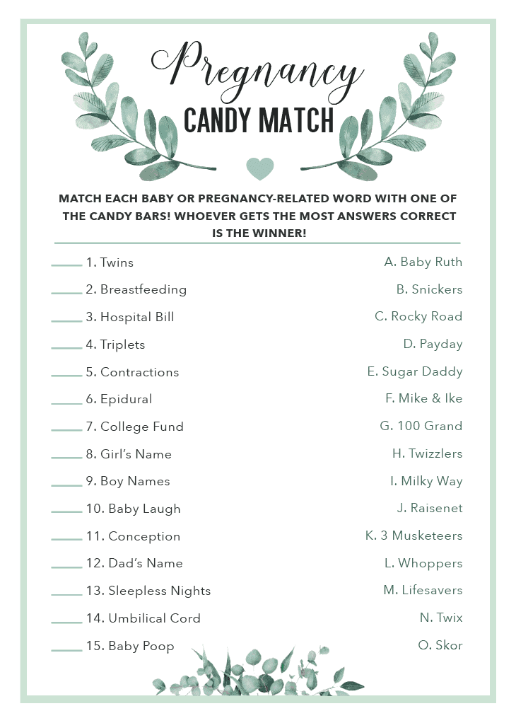 Printable Candy Bar Match Up Game Baby Shower Games C Vrogue co