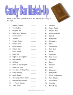 Printable Candy Bar Match Up Game eBabyShowerGames