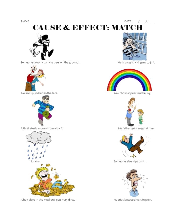 Printable Cause And Effect Matching Worksheet Free Download And Print 