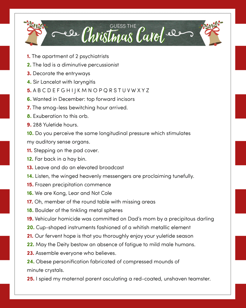 Printable Christmas Carol Games