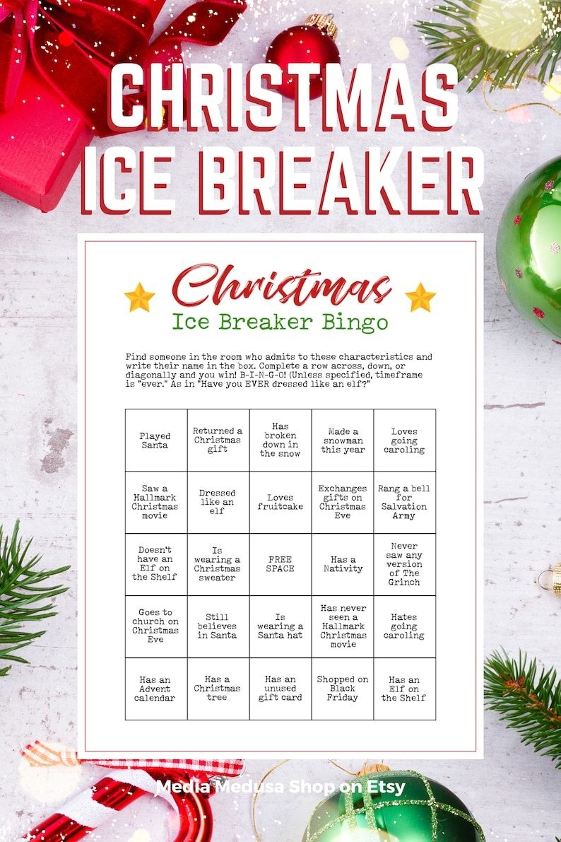 Printable Christmas Party Ice Breaker Game Human Bingo Cards Get To