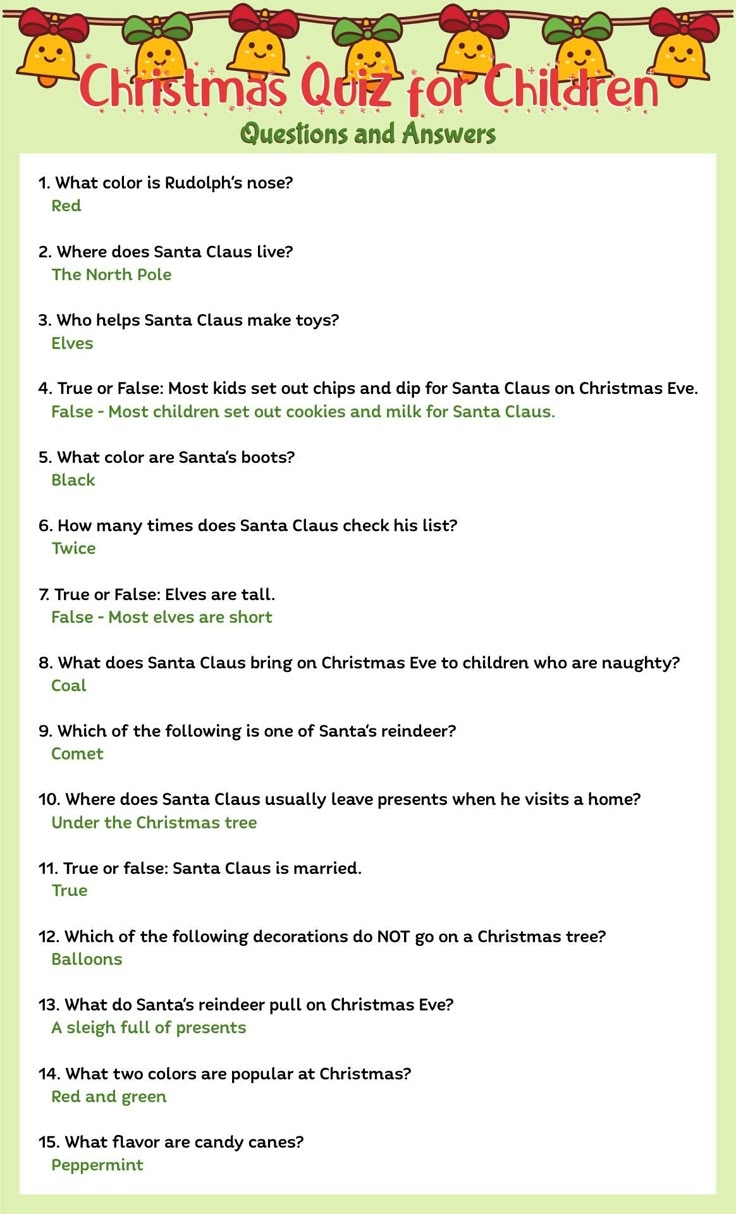 Printable Christmas Quiz Questions Answers For Kids Christmas Quiz 