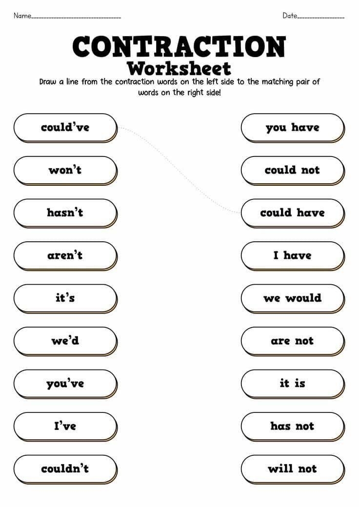 Printable Contraction Worksheets Matching And Cut And Paste Artofit