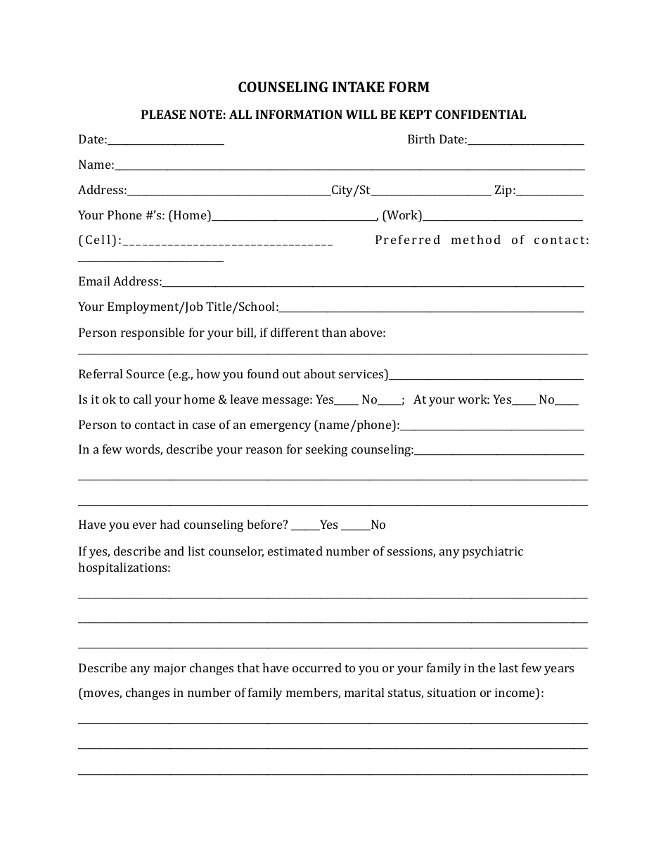 Printable Counseling Intake Symptom Forms Printable Forms Free Online