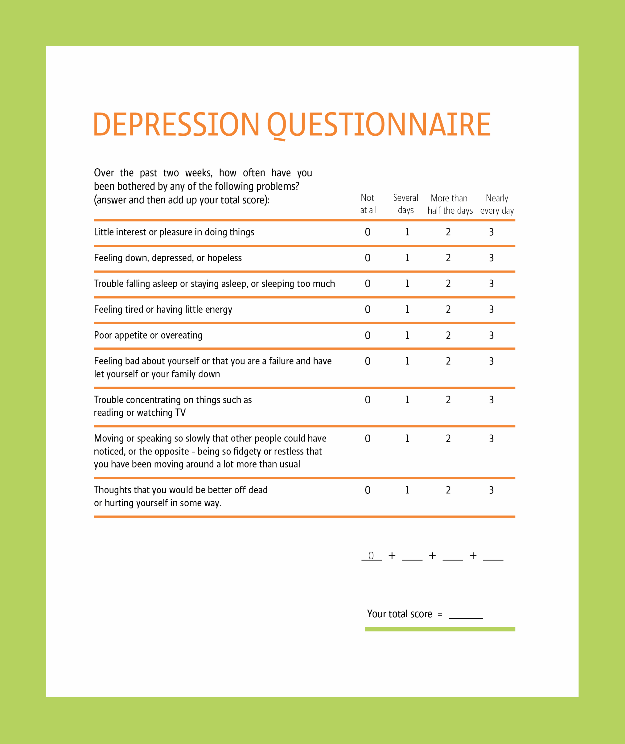 Printable Depression Test