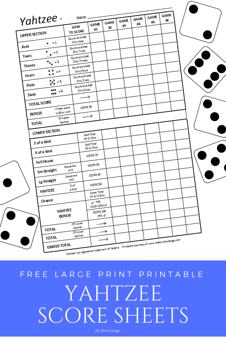 Printable Dice Game Score Sheets Images And Photos Finder