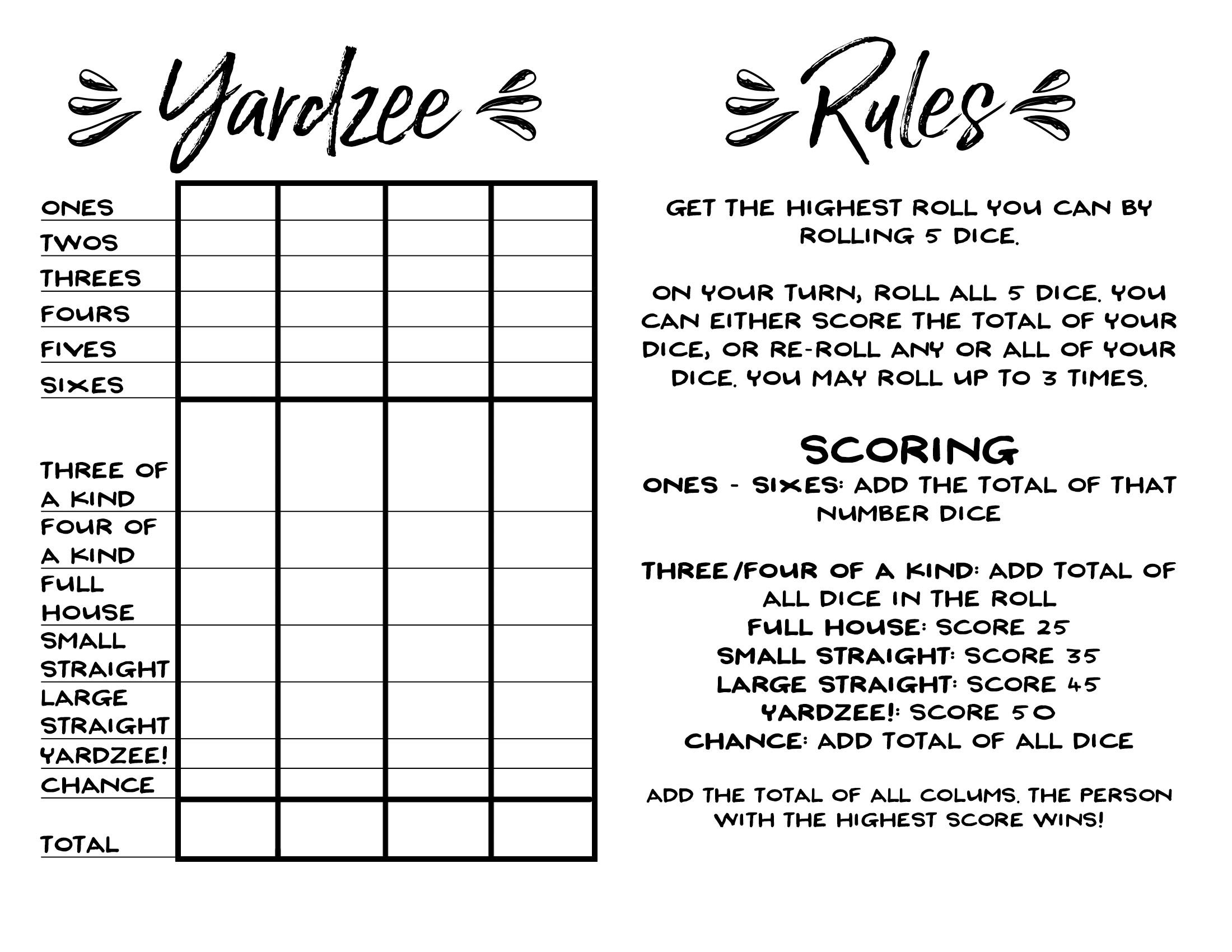 Printable Dice Game Sheets