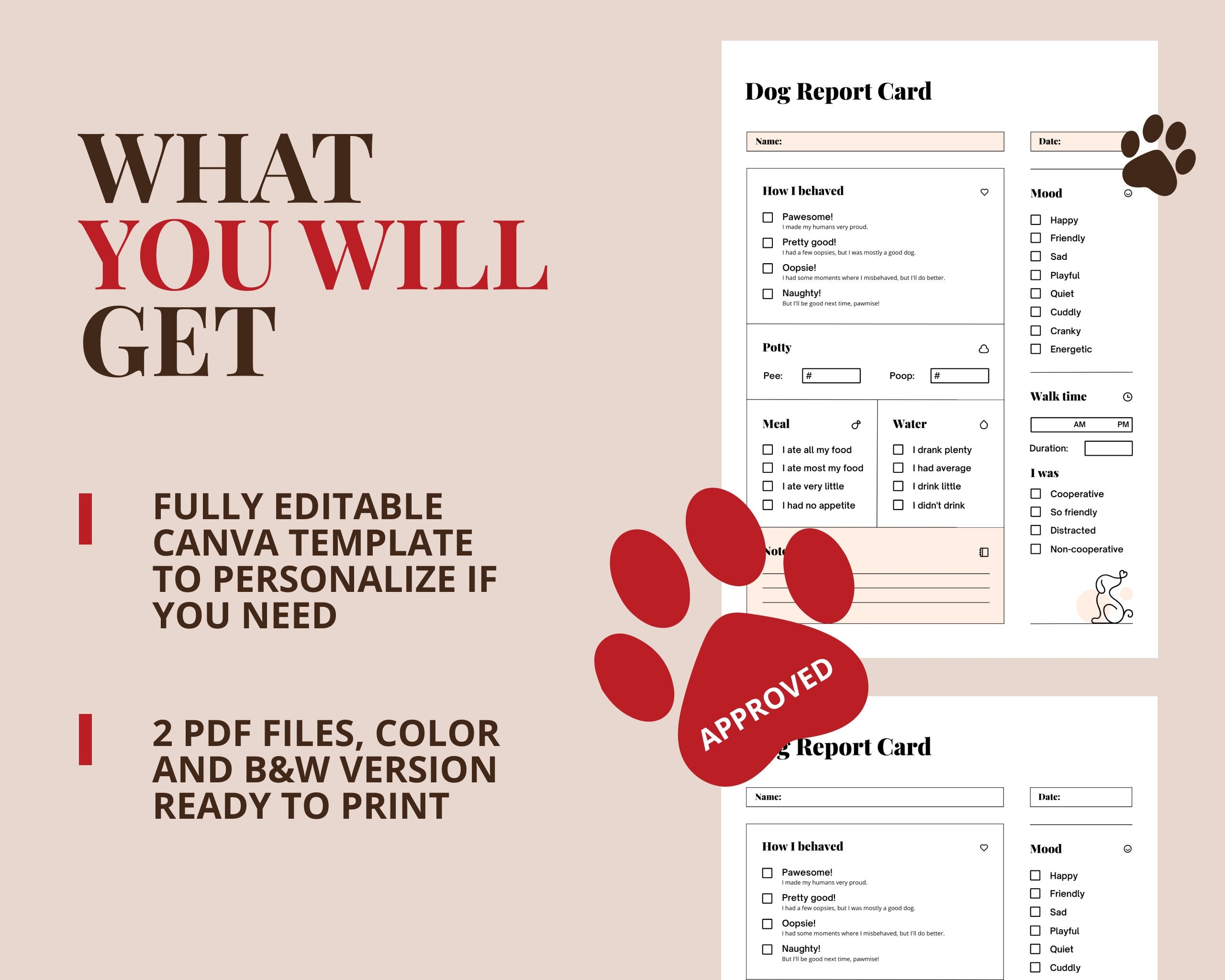 Printable Dog Report Card Template For Pet Sitters And Doggie Daycares 