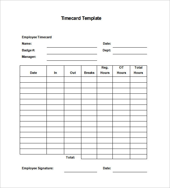 time card template free printable
