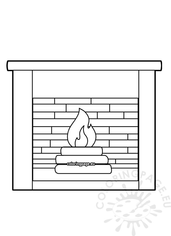 Printable Fireplace Template Coloring Page