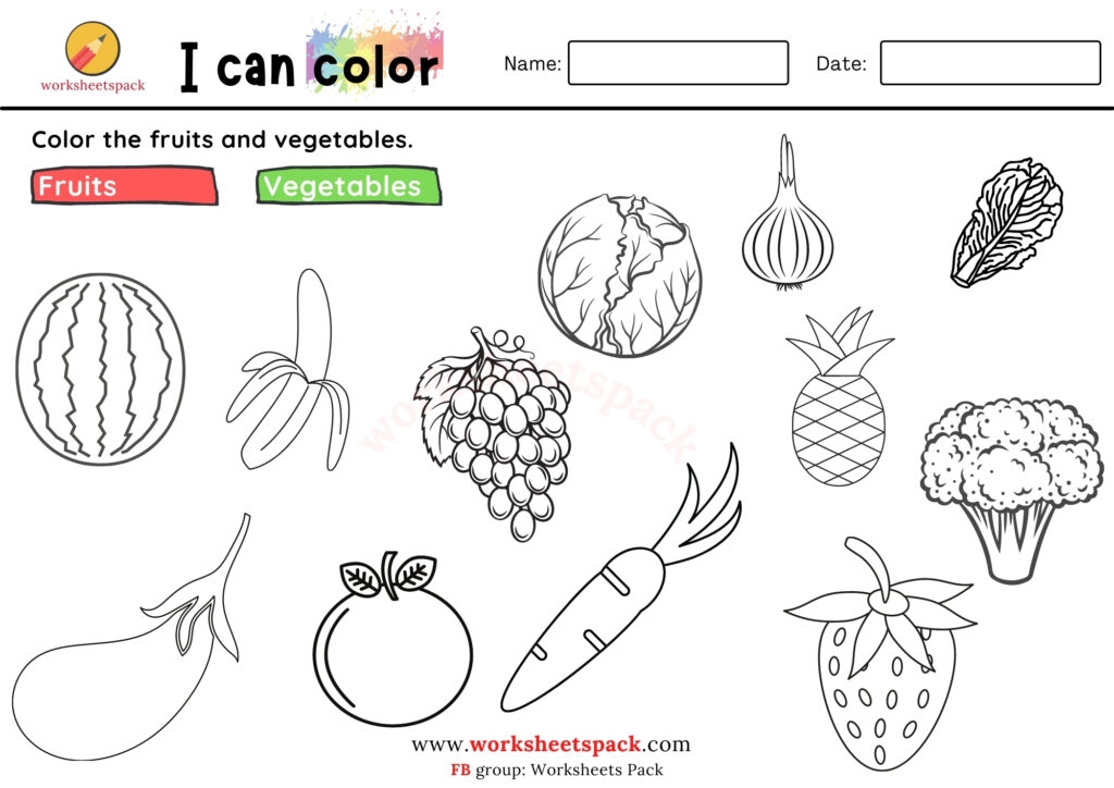 Printable Fruits And Vegetables Coloring Pages For Kids Worksheetspack