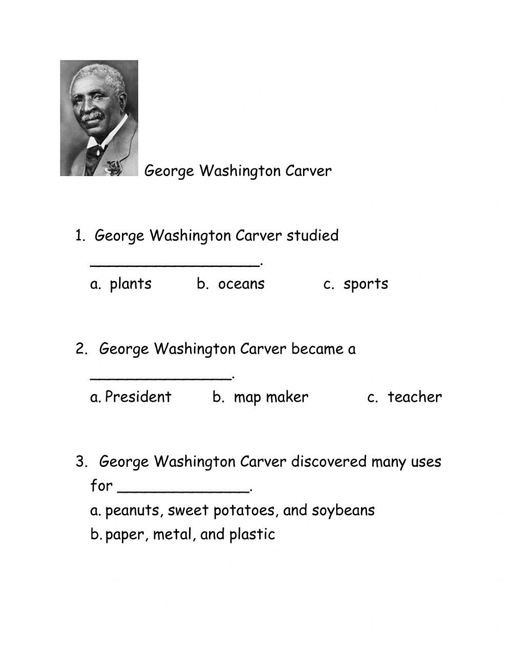 Printable George Washington Carver Worksheets Printable JD