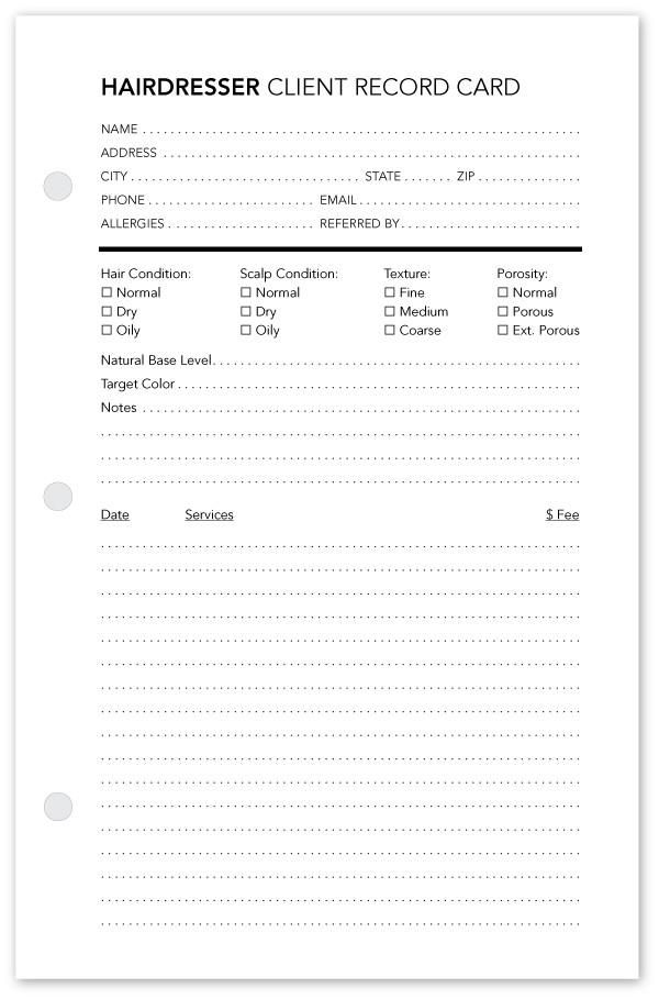 Printable Hair Salon Client Record Card Template Printable Templates