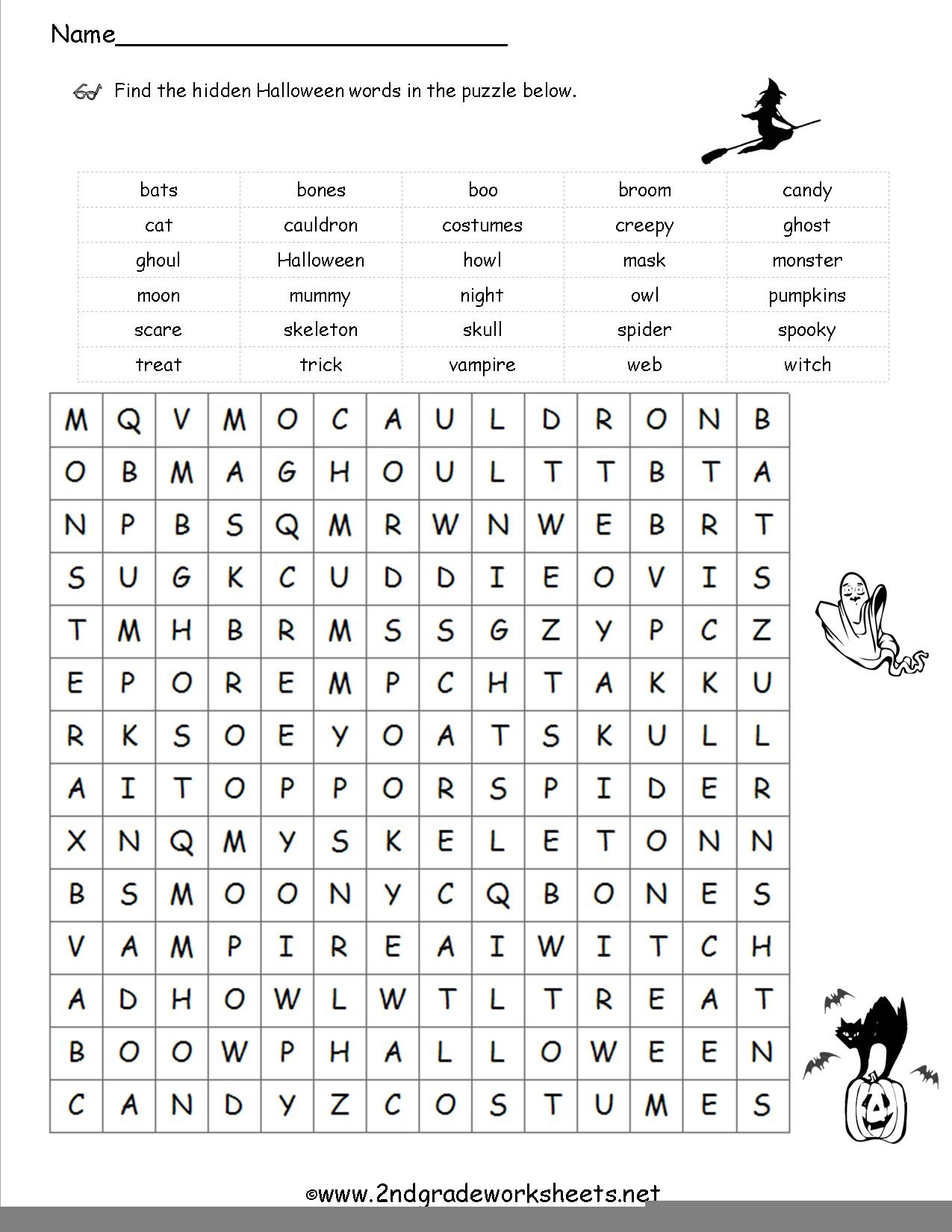 Printable Halloween Worksheets For Middle School 