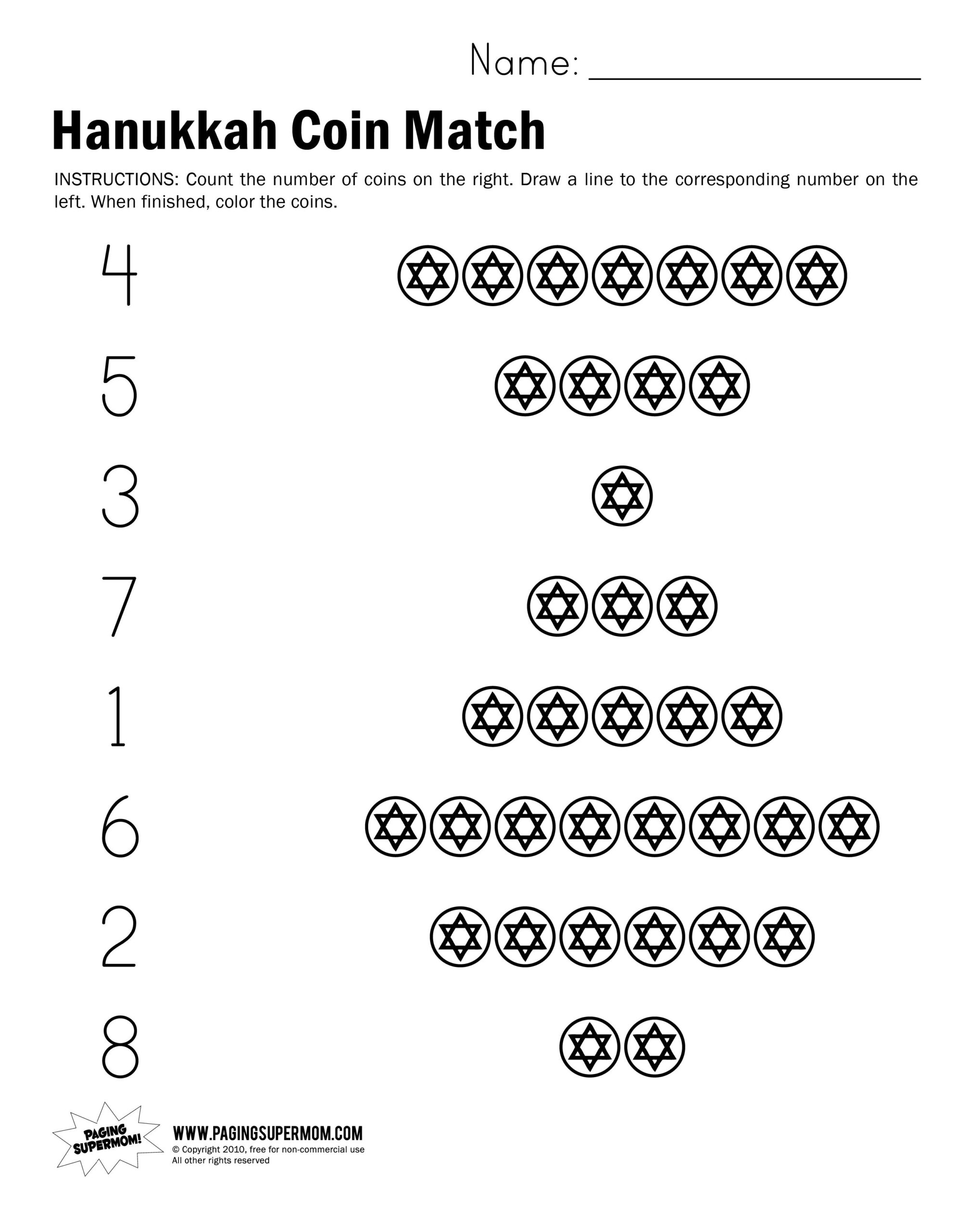 Printable Hanukkah Activity Sheets