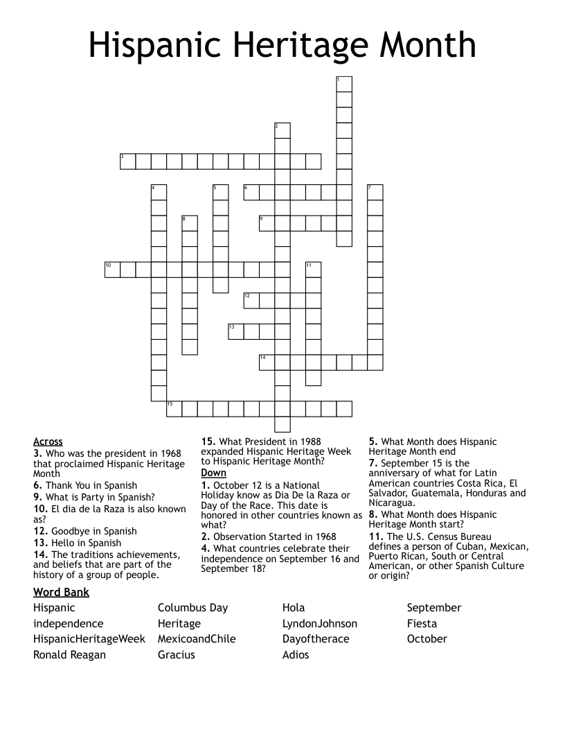 Printable Hispanic Heritage Month Activities