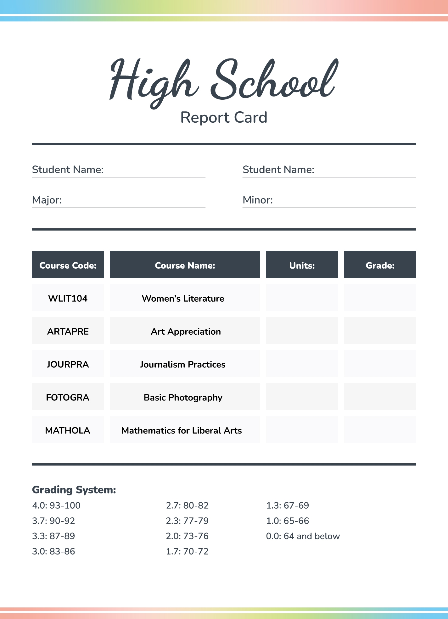 Printable Home Report Card Template Infoupdate