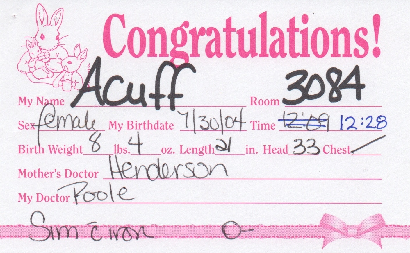 printable hospital crib card template