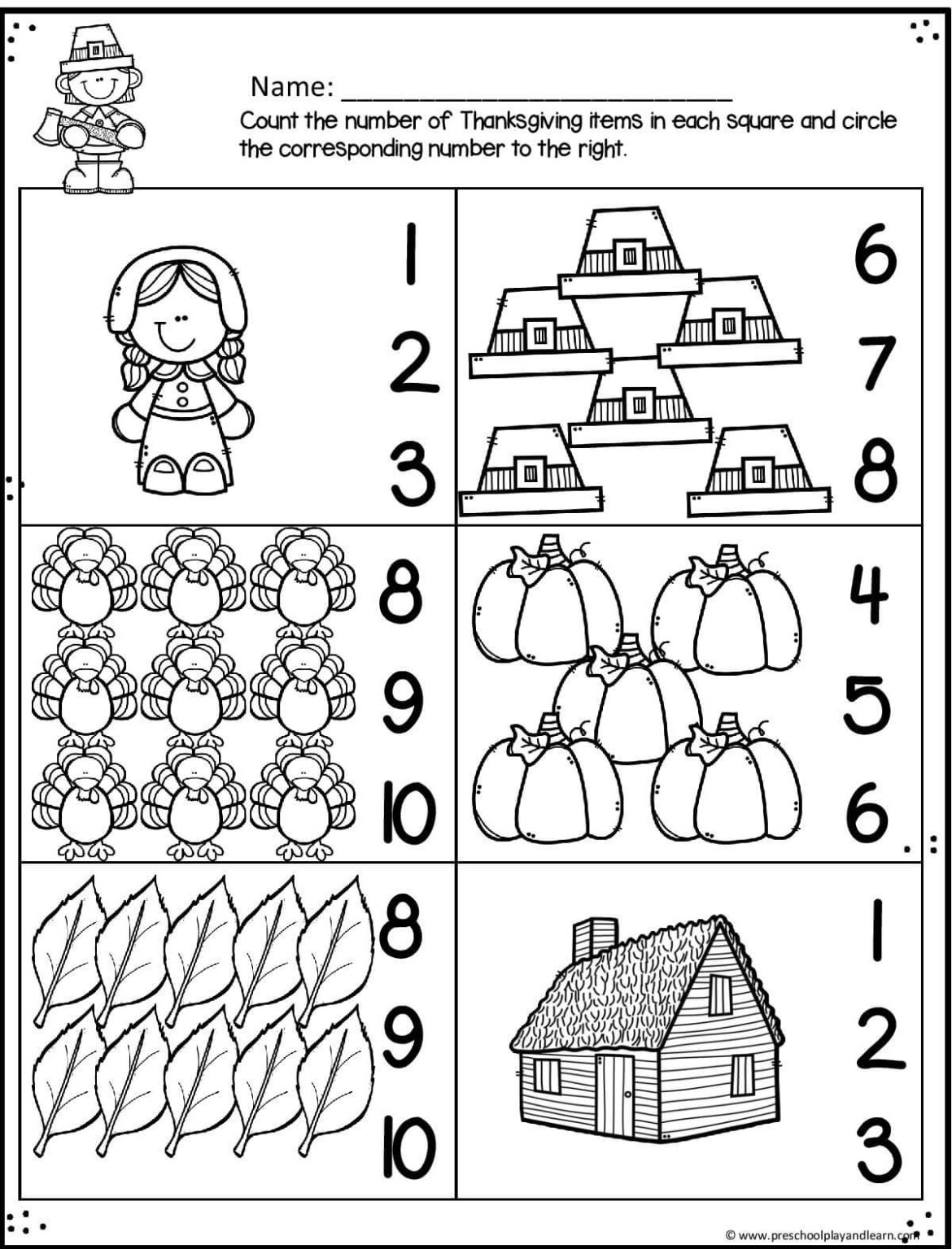 Printable Kindergarten Worksheets Thanksgiving Ferygg