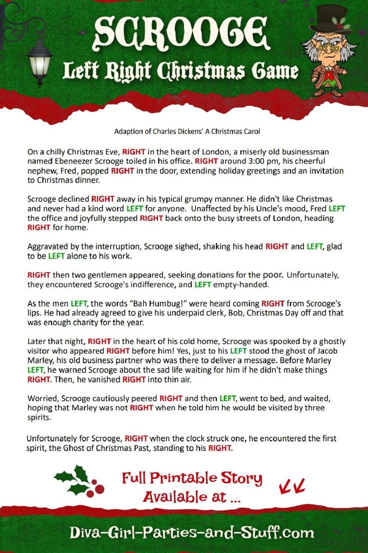 Printable Left Right Christmas Game Story Of Scrooge Left Right 