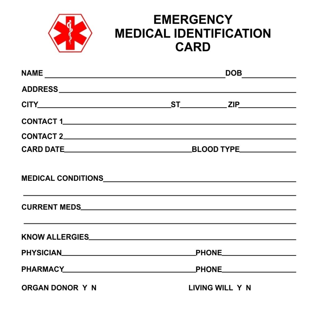 Printable Medical Card Template Fillable Form 2023